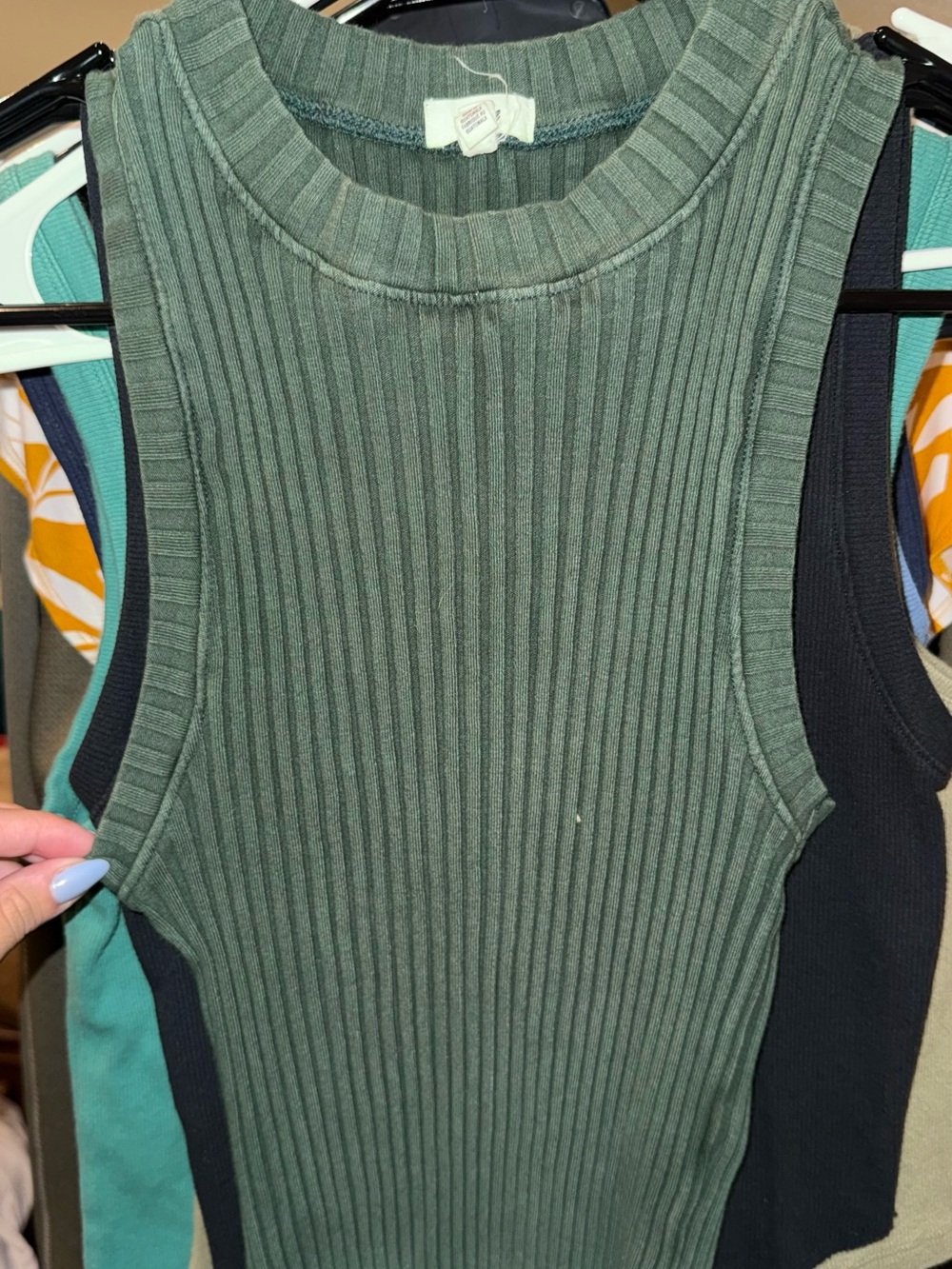 aerie Olive Green Ribbed Mock Neck Tank